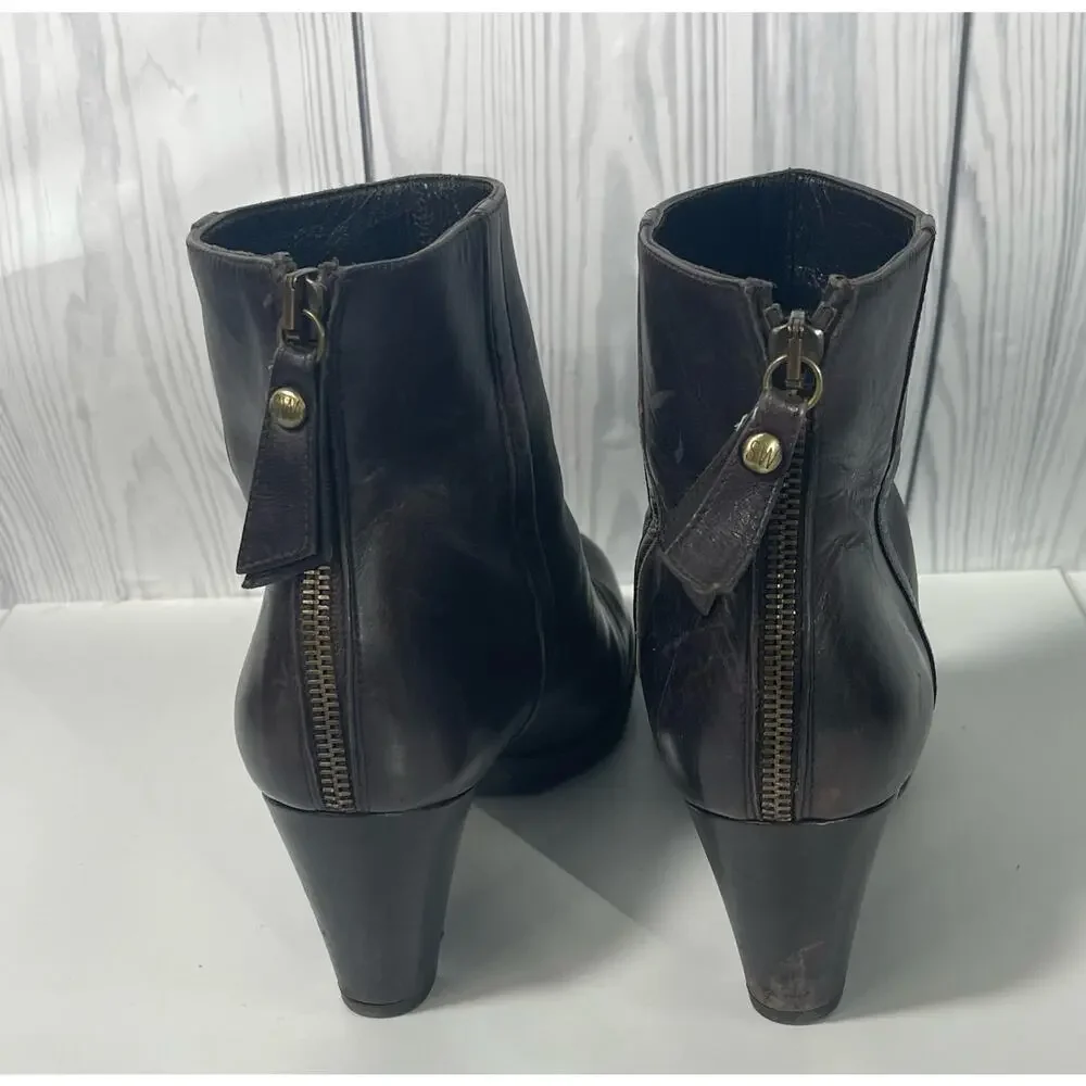 Stuart Weitzman Womens Block Heel Leather Ankle Boots Brown Size 8